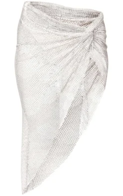 New PrettyLittleThing Diamante Twist Maxi Skirt White