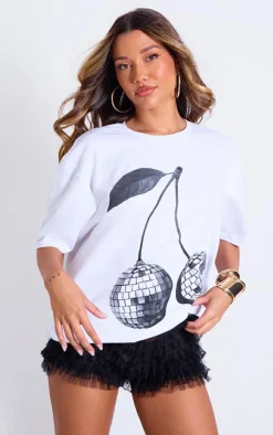 PrettyLittleThing T-Shirts*Disco Cherry Graphic Oversized T Shirt