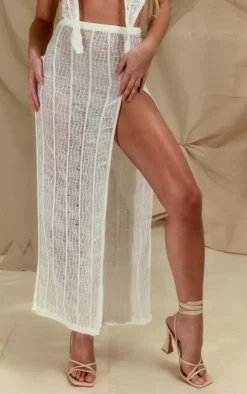 Clearance PrettyLittleThing Distressed Asymmetric Hem Knit Skirt White
