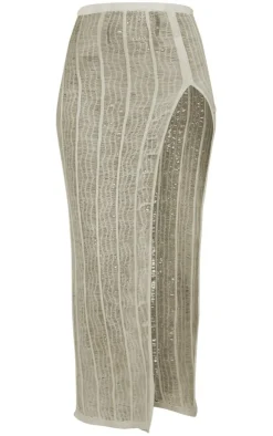 Clearance PrettyLittleThing Distressed Asymmetric Hem Knit Skirt White