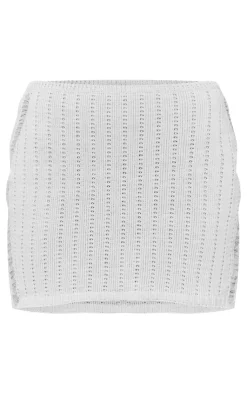 Sale PrettyLittleThing Distressed Ladder Crochet Knit Mini Skirt White