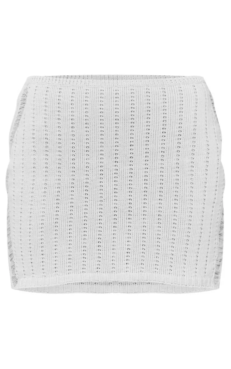 Sale PrettyLittleThing Distressed Ladder Crochet Knit Mini Skirt White