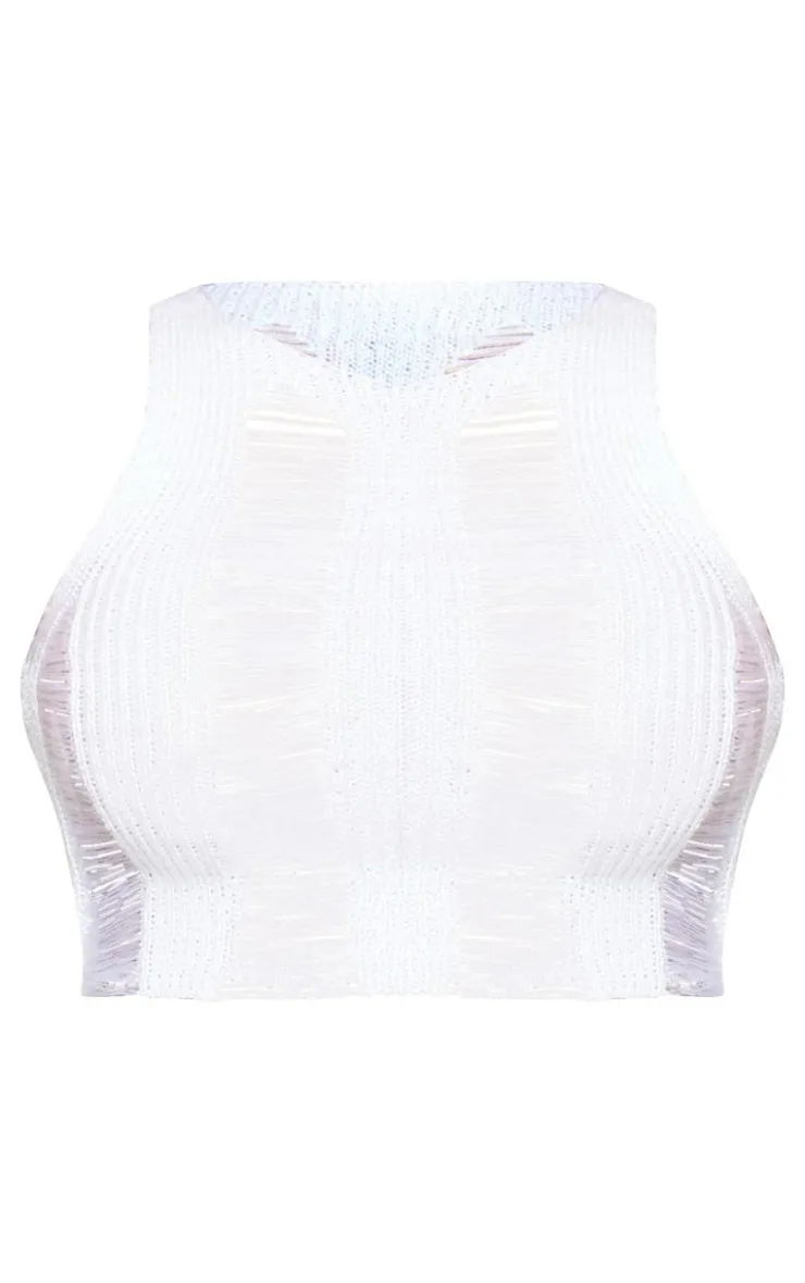 PrettyLittleThing Knitted Tops*Distressed Ladder Knit Top