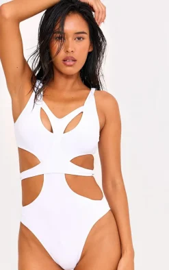 White Double Layer Cut Out Swimsuit
