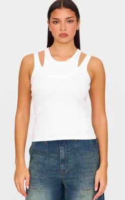 PrettyLittleThing Sleeveless Tops*Double Layer Ribbed Vest Top