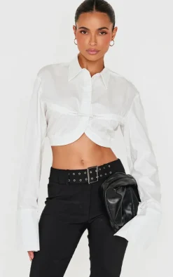 PrettyLittleThing Shirts*Elasticated Bust Detail Cropped Shirt