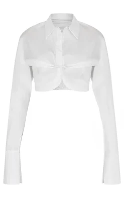 PrettyLittleThing Shirts*Elasticated Bust Detail Cropped Shirt