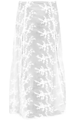 White Embroidered Chiffon Maxi Skirt