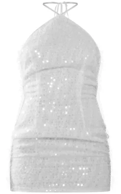 Eyelash Glitter Knit Look Sequin Detail Halteneck Shift Dress-PrettyLittleThing Clearance