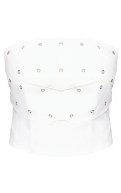 Hot PrettyLittleThing Eyelet Detail Twill Layered Corset White