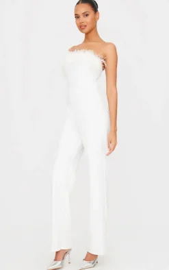 Faux Fur Bandeau Straight Leg Jumpsuit-PrettyLittleThing