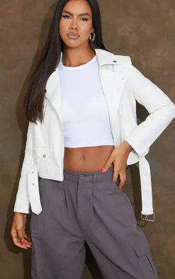 PrettyLittleThing Faux Leather Jackets*Faux Leather Regular Fit Belted Biker Jacket