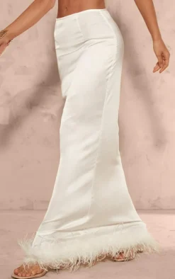 Feather Trim Satin Maxi Skirt-PrettyLittleThing Online
