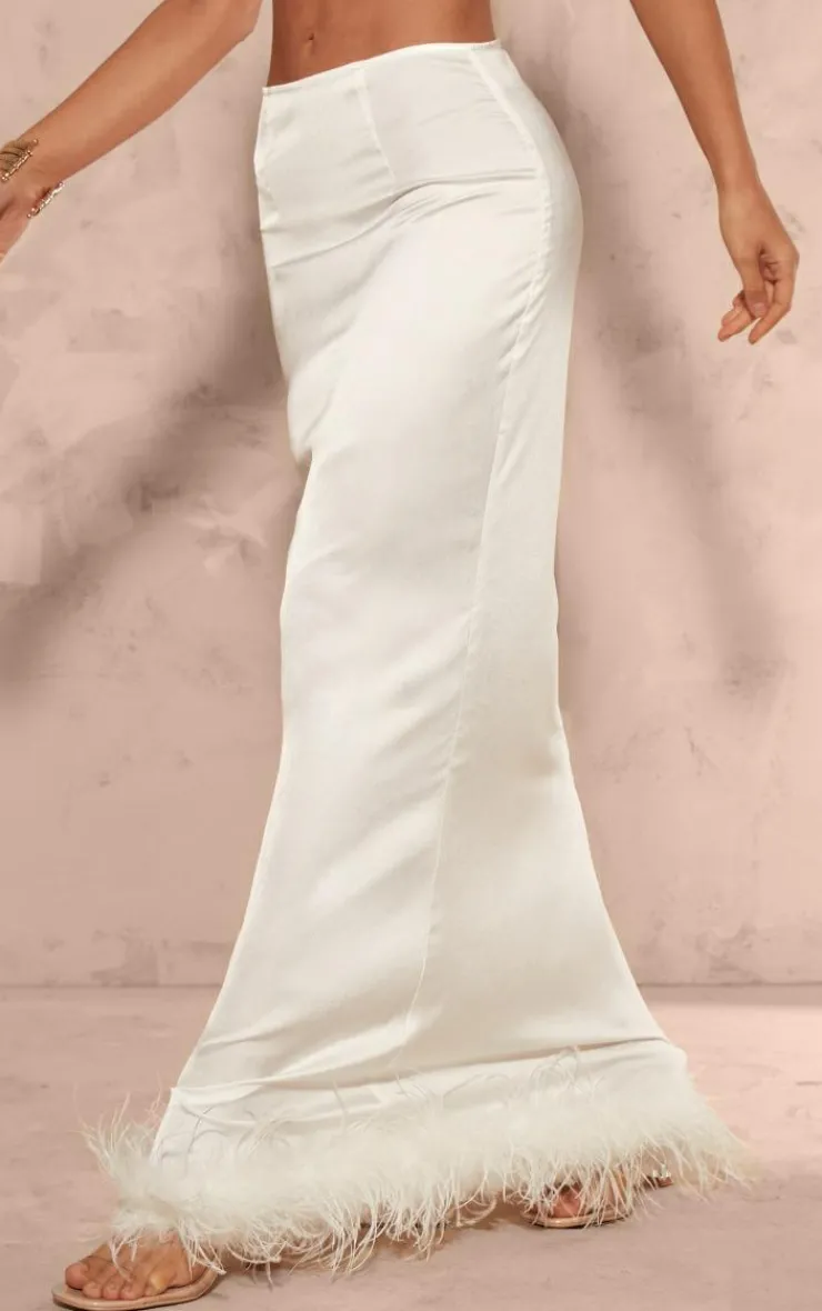 Feather Trim Satin Maxi Skirt-PrettyLittleThing Online