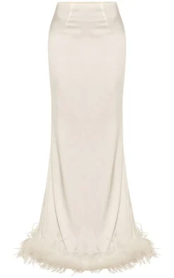 Feather Trim Satin Maxi Skirt-PrettyLittleThing Online