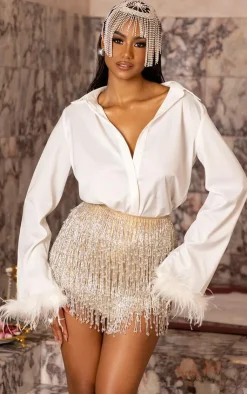Feather Trim Shirt-PrettyLittleThing Outlet