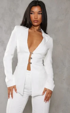 New PrettyLittleThing Fitted Lace Up Back Blazer White
