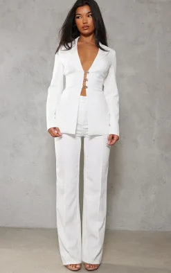 New PrettyLittleThing Fitted Lace Up Back Blazer White