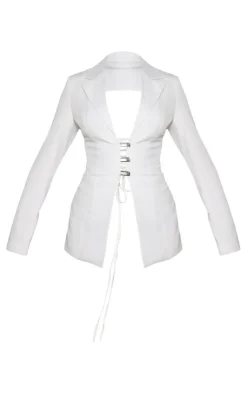 New PrettyLittleThing Fitted Lace Up Back Blazer White
