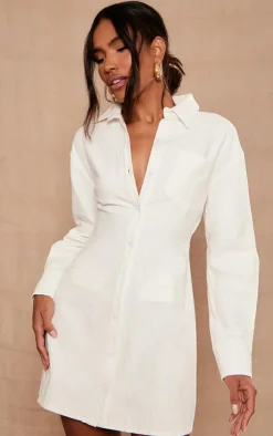 Fitted Premium Linen Look Shirt Dress-PrettyLittleThing Best