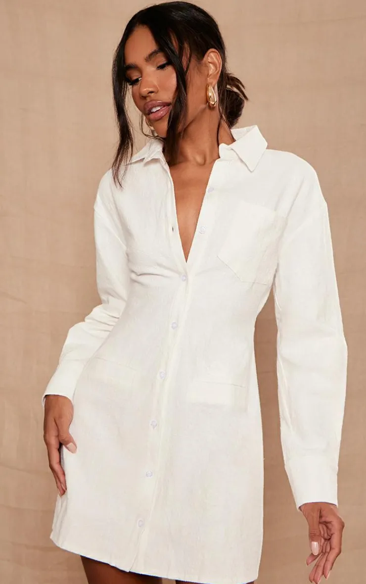 Fitted Premium Linen Look Shirt Dress-PrettyLittleThing Best