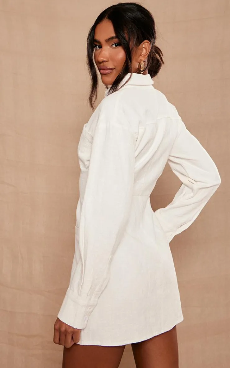 Fitted Premium Linen Look Shirt Dress-PrettyLittleThing Best