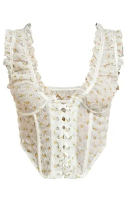 PrettyLittleThing Corsets*Floral Chiffon Boned Lace Up Detail Corset