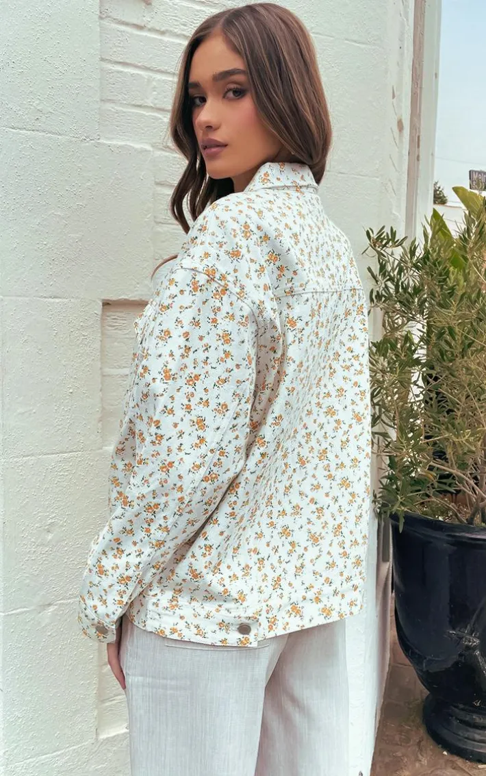 White Floral Ditsy Oversized Denim Jacket