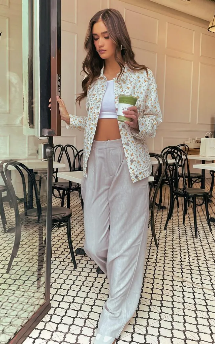 White Floral Ditsy Oversized Denim Jacket