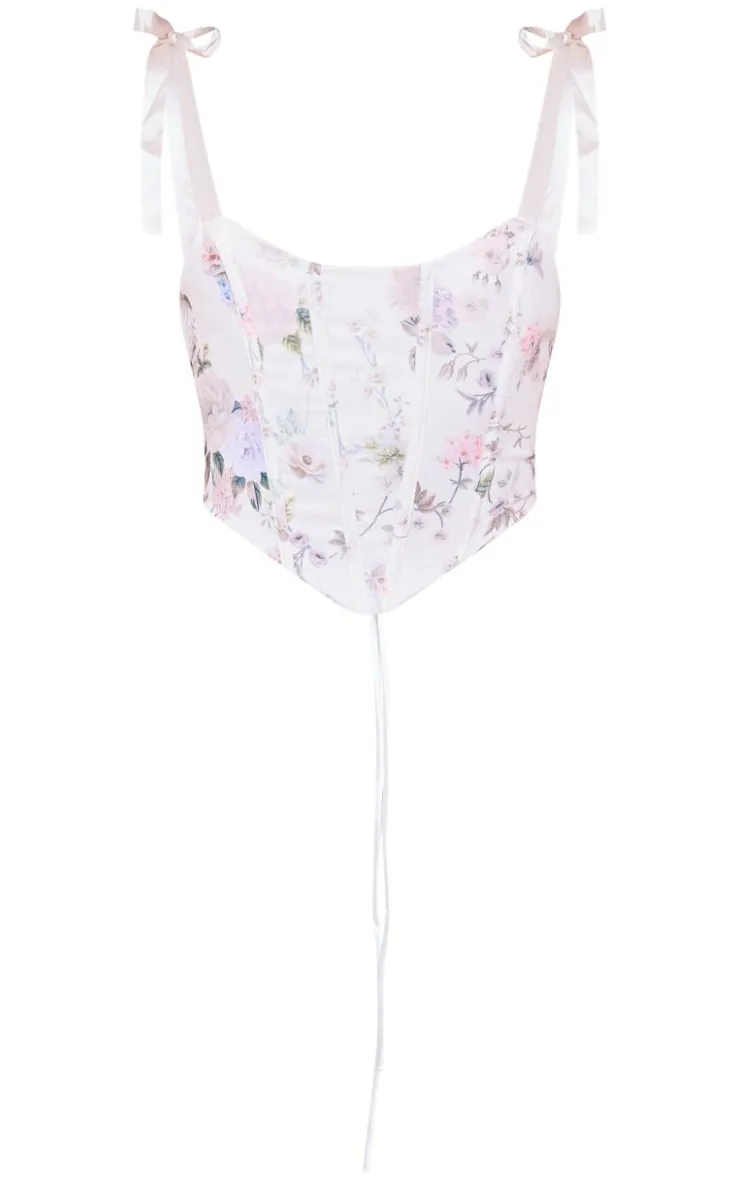 PrettyLittleThing Corsets*Floral Jacquard Ribbon Straps Corset