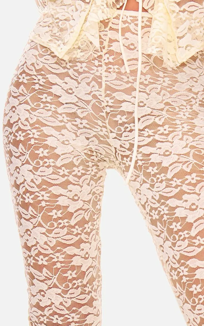 White Floral Lace Skinny Flare Pants