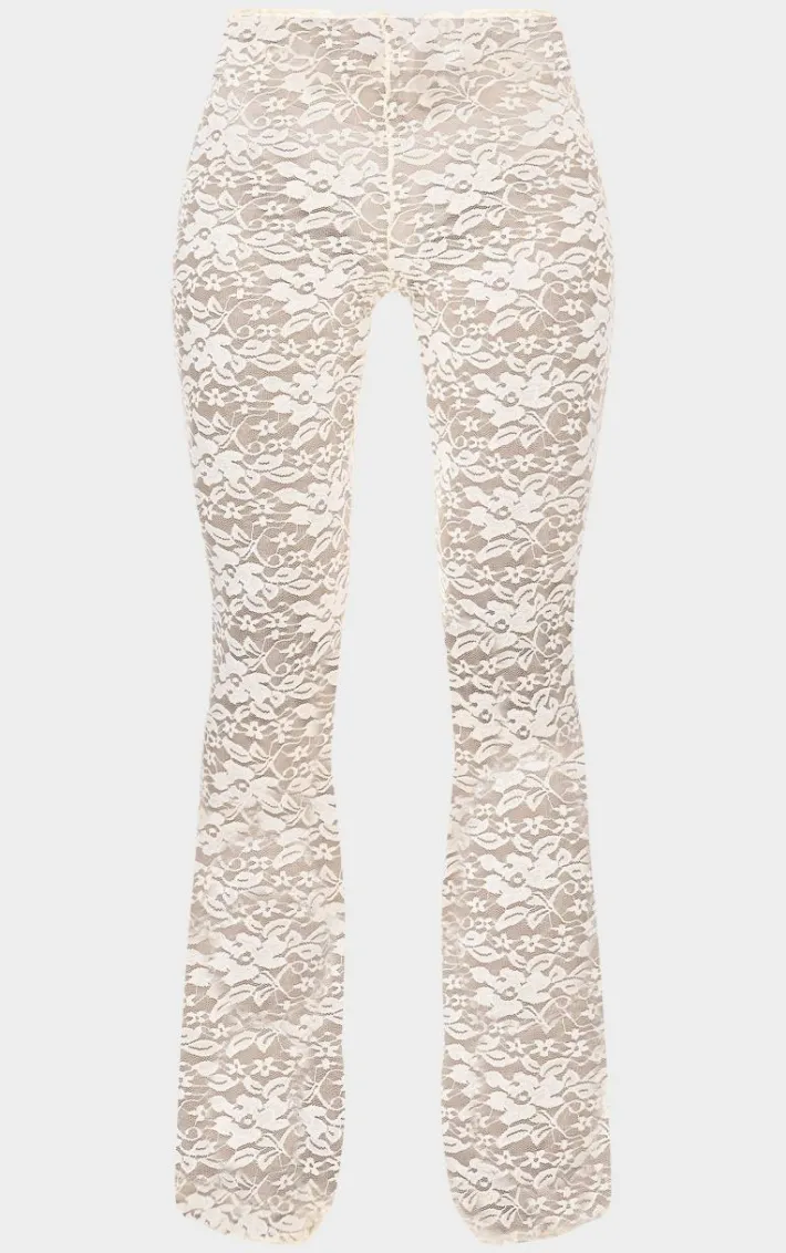 White Floral Lace Skinny Flare Pants