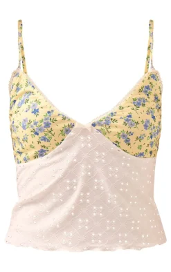 PrettyLittleThing Camisole*Floral Print Bust Broderie Cami Top