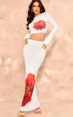 Discount PrettyLittleThing Floral Print Long Sleeve Top White