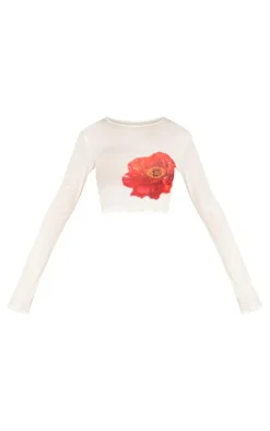 Discount PrettyLittleThing Floral Print Long Sleeve Top White