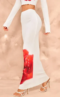PrettyLittleThing Floral Print Maxi Skirt White