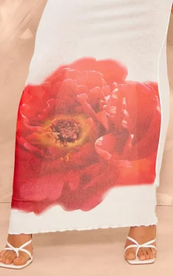 PrettyLittleThing Floral Print Maxi Skirt White