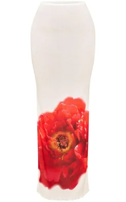 PrettyLittleThing Floral Print Maxi Skirt White