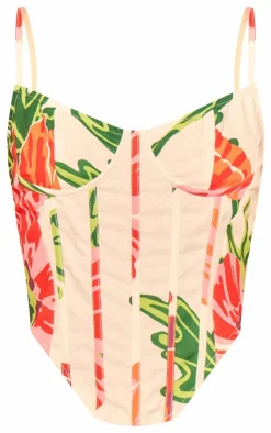 New PrettyLittleThing Floral Printed Boned Corset Top White