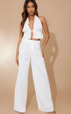 Best PrettyLittleThing Floral Rose Jacquard High Waist Tailored Pants White