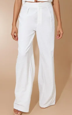 Best PrettyLittleThing Floral Rose Jacquard High Waist Tailored Pants White