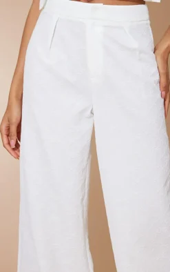 Best PrettyLittleThing Floral Rose Jacquard High Waist Tailored Pants White