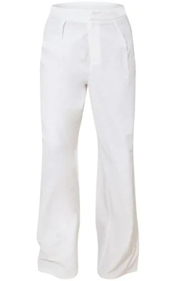 Best PrettyLittleThing Floral Rose Jacquard High Waist Tailored Pants White