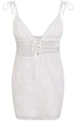 Floral Soft Textured Lace Up Plunge Shift Dress-PrettyLittleThing Outlet