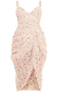 Floral Underwire Detail Draped Midi Dress-PrettyLittleThing New