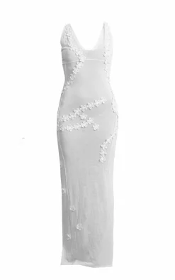 Flower Applique Sheer Maxi Dress-PrettyLittleThing Online
