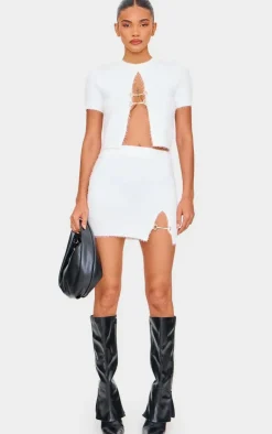 Outlet PrettyLittleThing Fluffy Knit Embellished Mini Skirt White