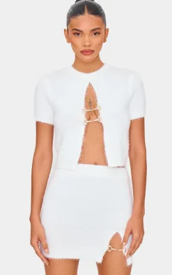 Outlet PrettyLittleThing Fluffy Knit Embellished Mini Skirt White