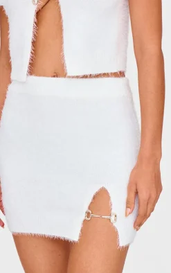 Outlet PrettyLittleThing Fluffy Knit Embellished Mini Skirt White