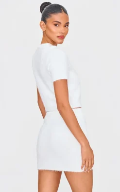 Online PrettyLittleThing Fluffy Knit Embellished Top White
